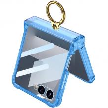 Луксозен удароустойчив калъф / гръб / Ring Case за Samsung Galaxy Z Flip 7 - син / прозрачен