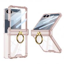 Луксозен удароустойчив калъф / гръб / Ring Case за Samsung Galaxy Z Flip 7 - розов / прозрачен