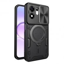 Удароустойчив твърд гръб / Кейс Defender Armor Ring Magnetic Holder lens cover Honor 600 Smart - черен