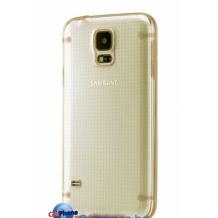 Твърд гръб / капак / за Samsung G900 Galaxy S5 / Galaxy S5 Neo G903 - прозрачен със златист кант
