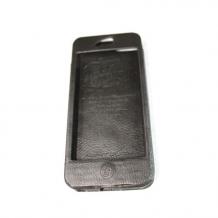 Луксозен кожен калъф тип джоб Nextouch за Apple iPhone 5 / iPhone 5S - черен с бял джоб