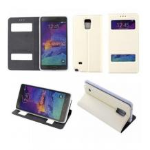 Кожен калъф Flip Cover S-View тип тефтер Puloka SS Case за Samsung Galaxy Note 4 N910 / Samsung Note 4 - бял със стойка