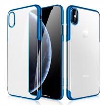 Луксозен твърд гръб Baseus Glitter Clear Case за Apple iPhone XS Max - прозрачен / син кант