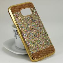 Луксозен твърд гръб с камъни за Samsung Galaxy S7 G930 - златист / блестящ