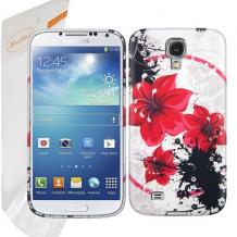 Силиконов калъф / гръб / TPU за Samsung Galaxy S4 i9500 / Galaxy S4 i9505 - бял с червени цветя