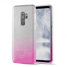 Силиконов калъф / гръб / TPU за Samsung Galaxy S9 G960 - преливащ / сребристо и розово / брокат