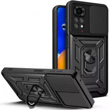 Удароустойчив гръб TPU кейс Slide Camera Case Magnetic Finger Ring Car Holder за Xiaomi Redmi Note 11 / Redmi Note 11S - черен