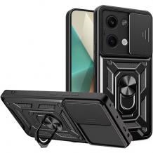 Удароустойчив гръб TPU кейс Slide Camera Case Magnetic Finger Ring Car Holder за Xiaomi Redmi Note 13 5G - черен