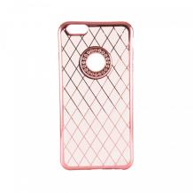 Луксозен силиконов калъф / гръб / TPU с камъни за Apple iPhone 6 / iPhone 6S - Rose Gold / ромбове