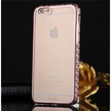 Луксозен силиконов калъф / гръб / TPU с камъни за Apple iPhone 6 / iPhone 6S - прозрачен / Rose Gold / орнаменти