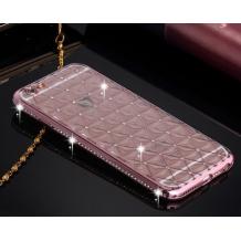 Луксозен силиконов калъф / гръб / TPU с камъни за Apple iPhone 6 / iPhone 6S - прозрачен / Rose Gold / ромбове