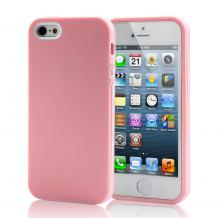 Силиконов калъф / гръб / TPU за Apple iPhone 5 / 5S - розов с бял кант