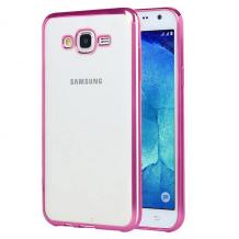 Луксозен силиконов калъф / гръб / TPU за Samsung Galaxy Grand Prime G530 - прозрачен / розов кант