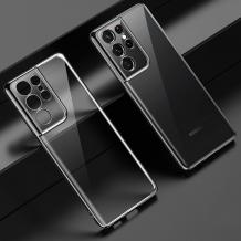 Луксозен силиконов калъф / гръб / TPU за Samsung Galaxy S22 Ultra 5G - прозрачен / черен кант