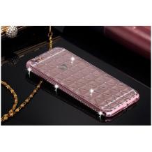 Луксозен силиконов калъф / гръб / TPU с камъни за Apple iPhone 5 / iPhone 5S / iPhone SE - прозрачен / Rose Gold / ромбове