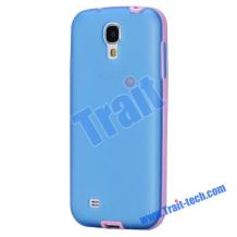 Силиконов калъф / гръб / TPU за Samsung Galaxy S4 I9500 / S4 I9505 - син с розов кант