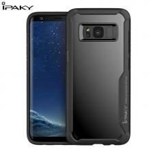 Луксозен твърд гръб IPAKY за Samsung Galaxy S10 - прозрачен / силиконов черен кант