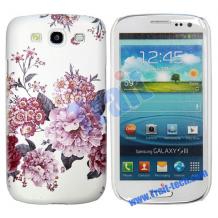 Луксозен предпазен капак / твърд гръб / с камъни за Samsung Galaxy S3 I9300 / SIII I9300 - бял с розови цветя