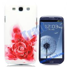 Луксозен предпазен капак / твърд гръб / с камъни за Samsung Galaxy S3 I9300 / SIII I9300 - бял с червена роза