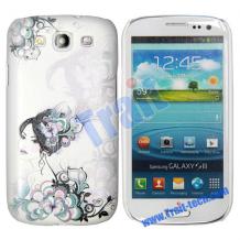 Луксозен предпазен капак / твърд гръб / с камъни за Samsung Galaxy S3 I9300 / SIII I9300 - бял с жена и пеперуда