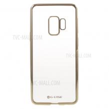 Оригинален силиконов калъф / гръб / TPU G-Case Plating за Samsung Galaxy S9 Plus G965 - прозрачен / златист кант