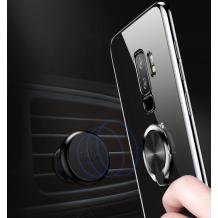 Луксозен твърд гръб TOTU Desing Magnetic Finger Ring Car Holder за Samsung Galaxy S9 Plus G965 - прозрачрн с черен кант