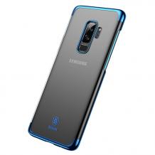 Луксозен твърд гръб Baseus Glitter Case за Samsung Galaxy S9 Plus G965 - прозрачен / син кант