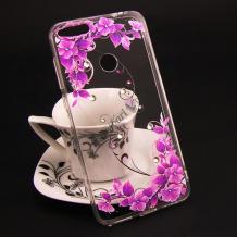 Луксозен силиконов калъф / гръб / TPU с камъни за Huawei Honor 8 - прозрачен / розови цветя