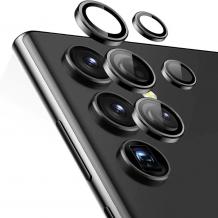 Стъклен протектор с метални рингове за задна камера за Samsung Galaxy S25 Ultra - черен