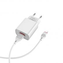 Универсално зарядно устройство 220V BOROFONE BA20A 2.1A / iOS (iPhone) кабел - бяло