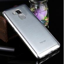 Луксозен силиконов калъф / гръб / TPU за Huawei Honor 5C / Honor 7 Lite - прозрачен / сребрист кант