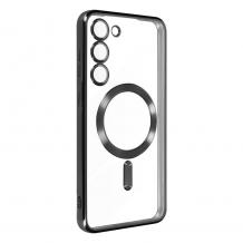 Силиконов калъф / гръб / Clear Case с безжично зареждане MagSafe кейс за Samsung Galaxy S25 - прозрачен кейс с протектори за камерите черен кант