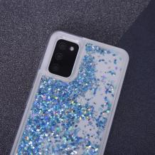 Луксозен твърд гръб / кейс / 3D Water Case за Samsung Galaxy A14 4G / A14 5G - прозрачен кейс с течен брокат / син