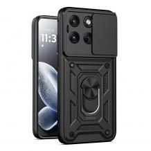 Удароустойчив твърд гръб / Кейс Defender Armor Ring Magnetic Holder lens cover Motorola Moto Edge 70 Fusion - черен