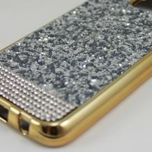 Луксозен силиконов калъф / гръб / TPU с камъни за Samsung Galaxy S7 G930 - сребрист / златист кант