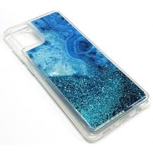 Луксозен силиконов калъф / гръб / tpu 3D Water Case със стойка за Samsung Galaxy A51 - мрамор / син брока