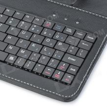 Универсален кoжен калъф за таблет 7" със стойка + клавиатура с Micro USB кабел - черен