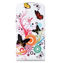 Кожен калъф Flip тефтер за HTC One M8 - бял / Butterfly