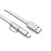 USB Data кабел LDNIO за зареждане и пренос на данни 2 в 1 за Apple iPhone 5 / 5S , iPone 6 / iPhone 6S / iPhone 6 plus / Samsung / HTC / LG / Micro USB - сребрист