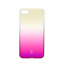 Луксозен твърд гръб Baseus Glaze Case за Apple iPhone 7 - преливащ / златисто и розово