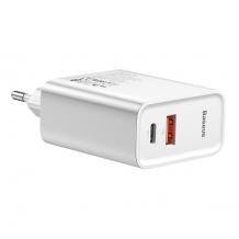 Универсално зарядно Baseus 30W Speed PPS Quick Charger USB + Type-C / 220V - бяло