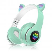 Стерео LED слушалки Bluetooth Cat Ear / Wireless Headphones / безжични LED слушалки Cat Ear P33M - мента / котешки лапички