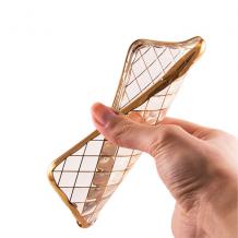 Силиконов калъф / гръб / TPU 3D за Samsung Galaxy J5 2016 J510 - прозрачен със златист кант / ромб