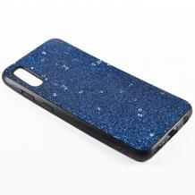 Луксозен силиконов калъф / гръб / TPU Sparking Case за Samsung Galaxy A50 / A50S / A30S  - син брокат / черен кант