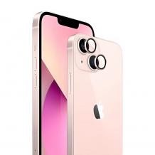 Стъклен протектор / 5D Tempered Glass Camera Lens / за задна камера на Apple iPhone 15 Plus (6.7) - метални рингове / розов