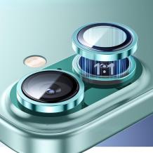 Стъклен протектор / 5D Tempered Glass Camera Lens / за задна камера на Apple iPhone 16 Plus (6.7) - метални рингове / зелен