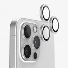 Стъклен протектор / 5D Tempered Glass Camera Lens / за задна камера на Apple iPhone 16 Pro Max (6.9) - метални рингове / сребрист