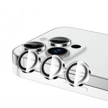 Стъклен протектор / 5D Tempered Glass Camera Lens / за задна камера на Apple iPhone 16 Pro (6.3) - метални рингове / сребрист