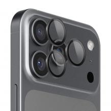 Стъклен протектор / 5D Tempered Glass Camera Lens / за задна камера на Apple iPhone 17 Pro (6.3) - метални рингове / черни