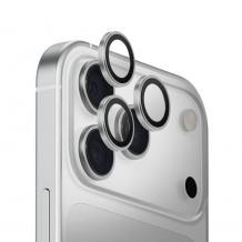 Стъклен протектор с метални рингове за задна камера iPhone 17 Pro / 17 Pro Max - Сребрист